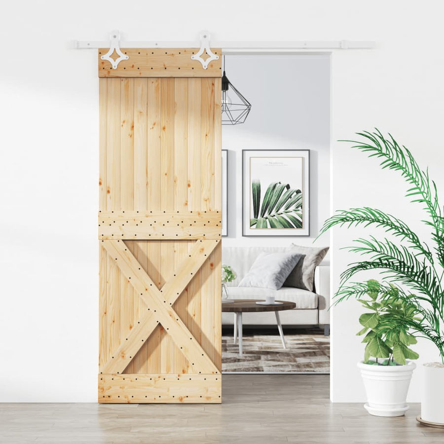Ușă Glisantă Cu Set De Feronerie 80X210 Cm, Lemn Masiv De Pin