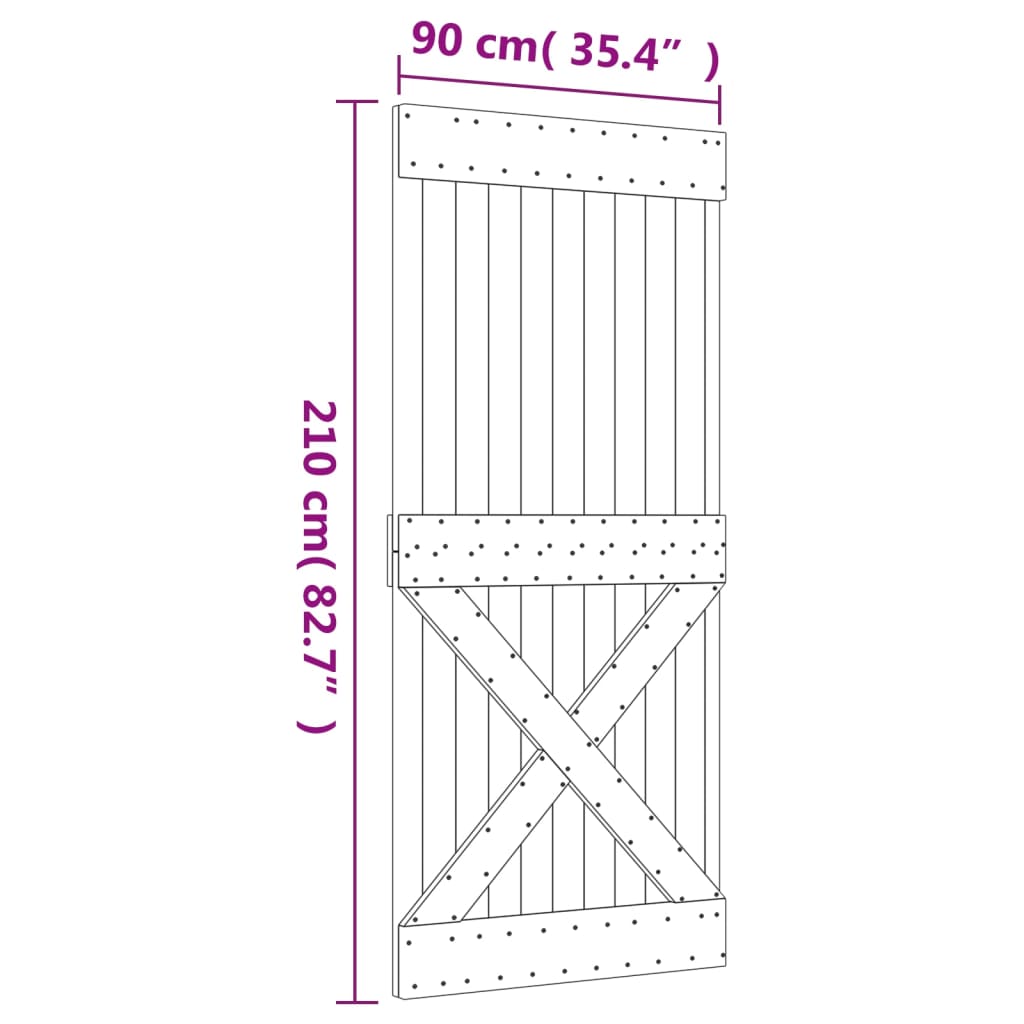 Ușă Glisantă Cu Set Feronerie, 90X210 Cm, Lemn Masiv De Pin