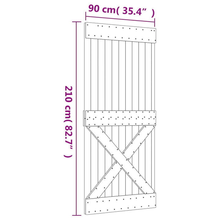 Ușă Glisantă Cu Set Feronerie, 90X210 Cm, Lemn Masiv De Pin