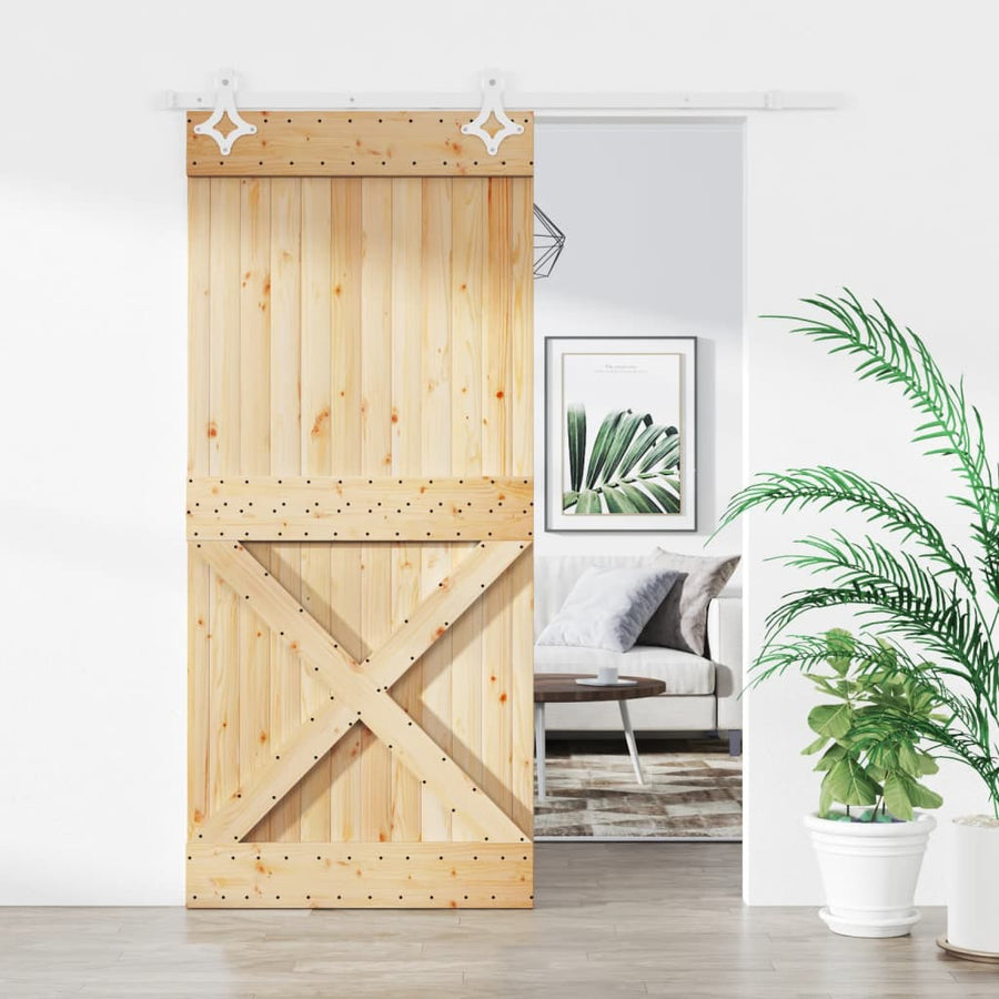 Ușă Glisantă Cu Set Feronerie, 90X210 Cm, Lemn Masiv De Pin