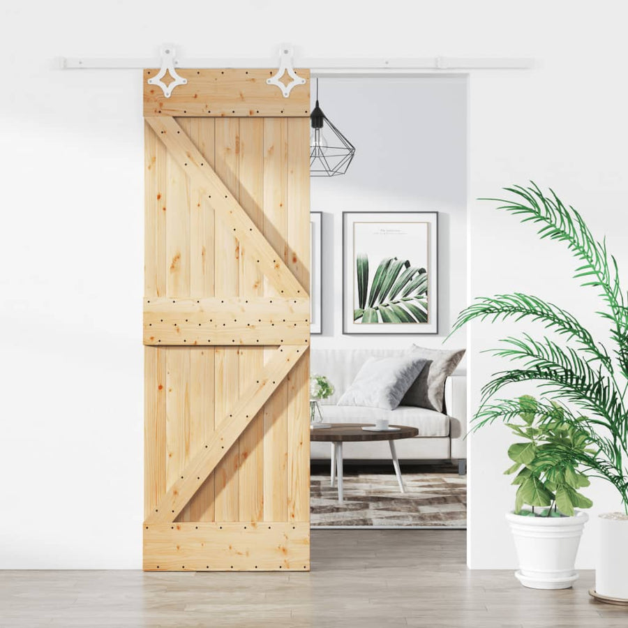 Ușă Glisantă Cu Set De Feronerie 70X210 Cm, Lemn Masiv De Pin