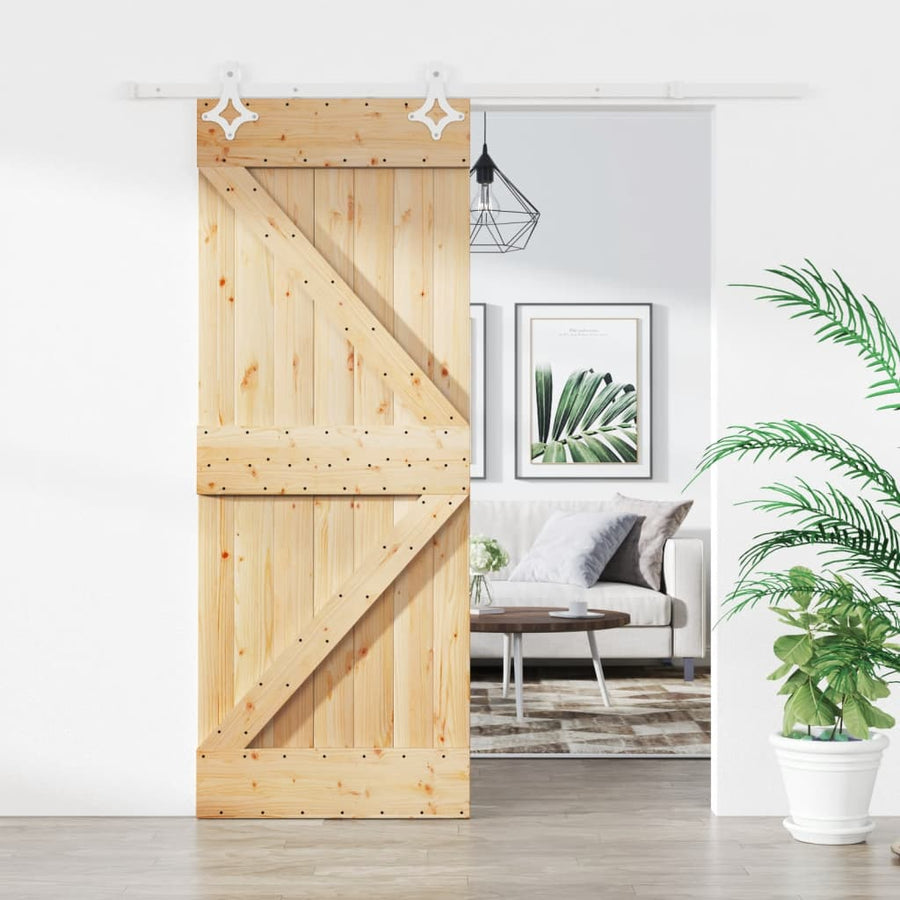 Ușă Glisantă Cu Set De Feronerie 85X210 Cm, Lemn Masiv De Pin
