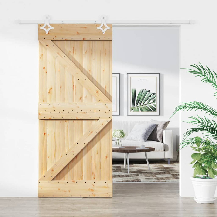 Ușă Glisantă Cu Set Feronerie, 90X210 Cm, Lemn Masiv De Pin