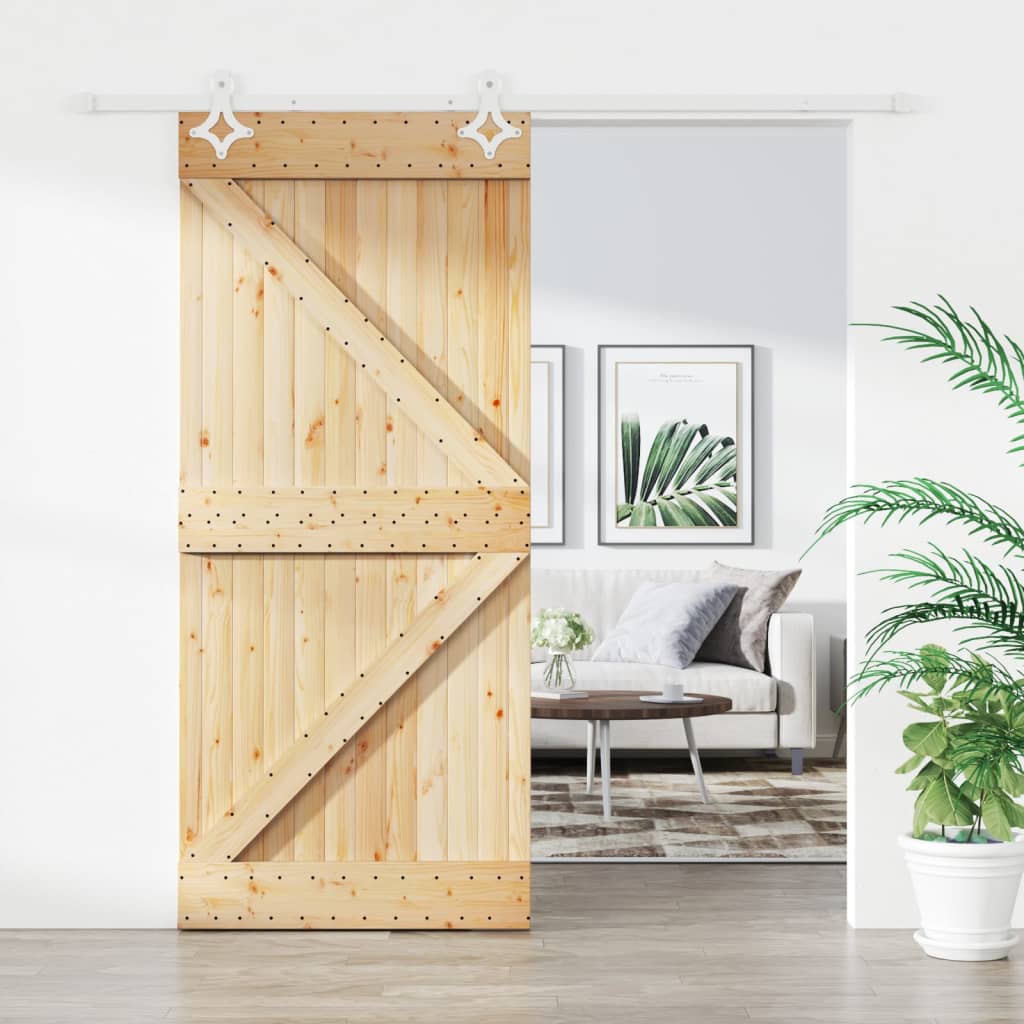 Ușă Glisantă Cu Set Feronerie, 100X210 Cm, Lemn Masiv De Pin