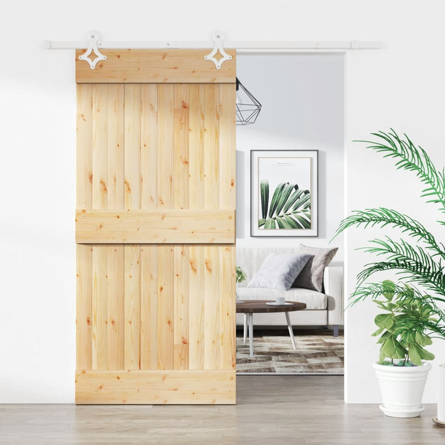 Ușă Glisantă Cu Set Feronerie, 90X210 Cm, Lemn Masiv De Pin
