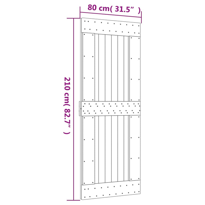 Ușă Glisantă Cu Set De Feronerie 80X210 Cm, Lemn Masiv De Pin