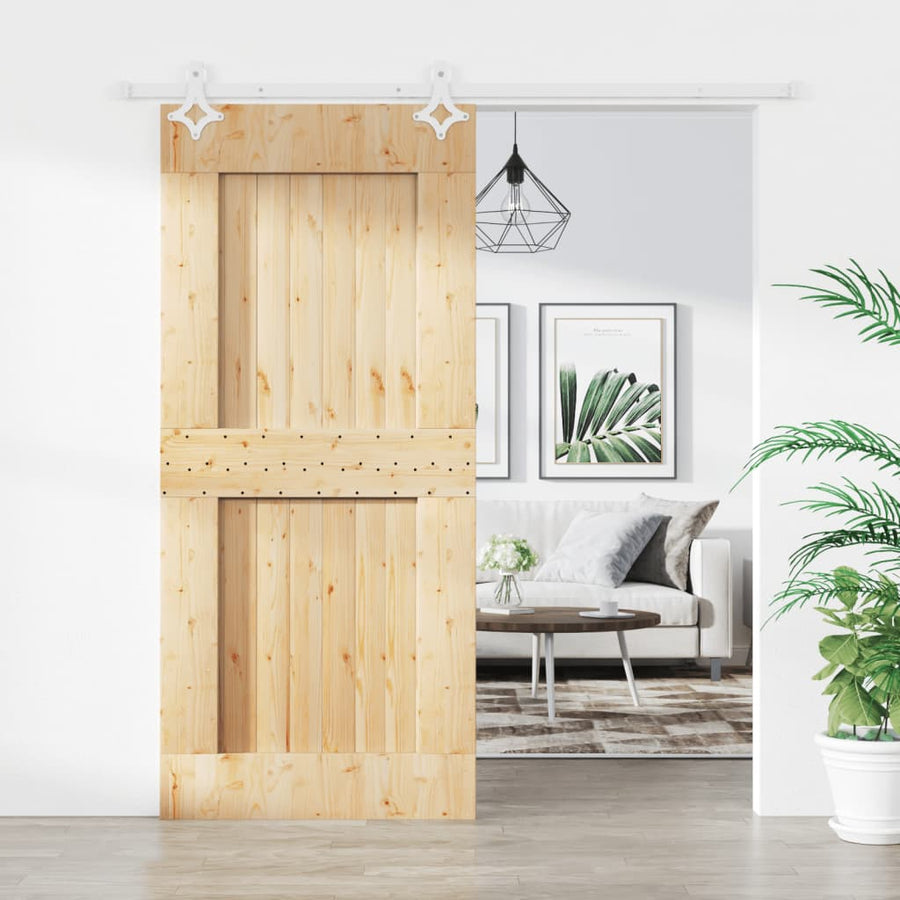 Ușă Glisantă Cu Set Feronerie, 90X210 Cm, Lemn Masiv De Pin