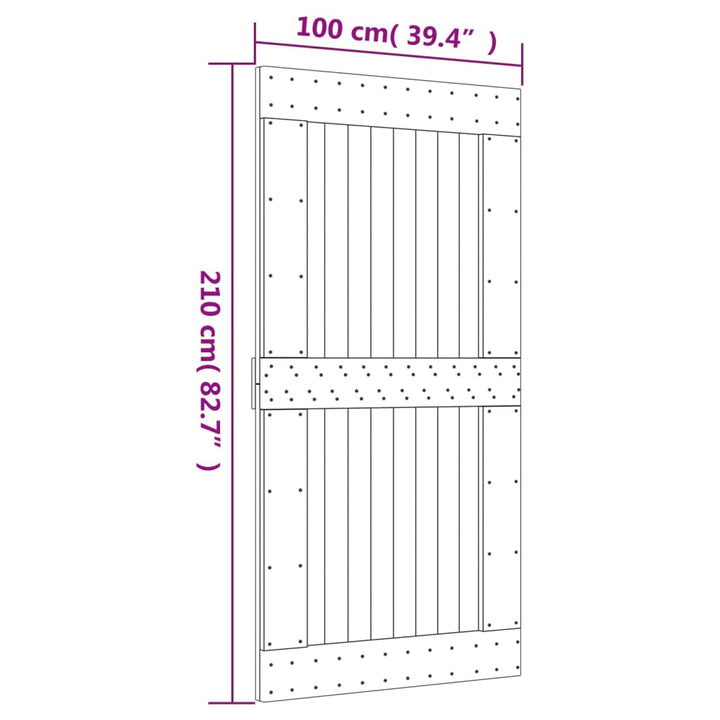 Ușă Glisantă Cu Set Feronerie, 100X210 Cm, Lemn Masiv De Pin