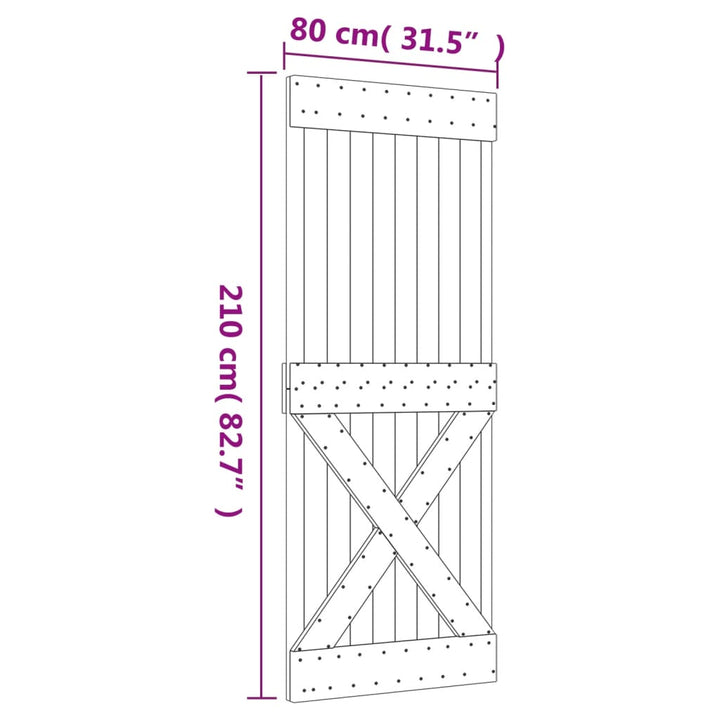 Ușă Glisantă Cu Set De Feronerie 80X210 Cm, Lemn Masiv De Pin
