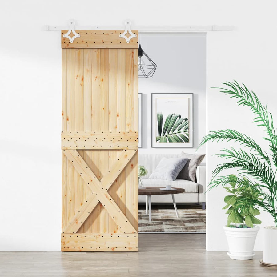 Ușă Glisantă Cu Set De Feronerie 80X210 Cm, Lemn Masiv De Pin