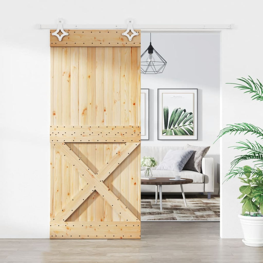 Ușă Glisantă Cu Set Feronerie, 90X210 Cm, Lemn Masiv De Pin
