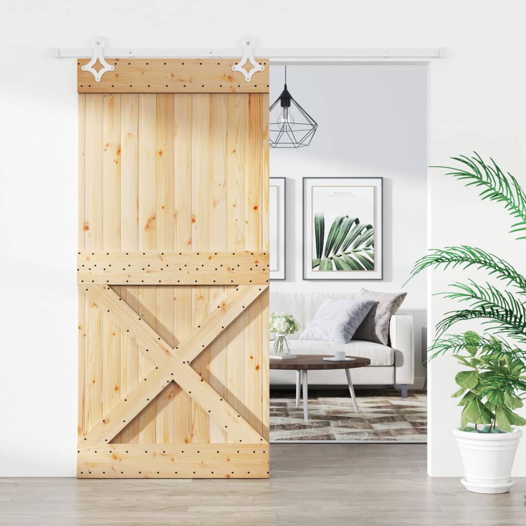 Ușă Glisantă Cu Set Feronerie, 100X210 Cm, Lemn Masiv De Pin