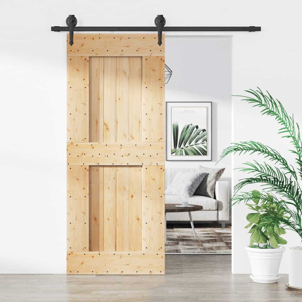 Ușă Glisantă Cu Set De Feronerie 85X210 Cm, Lemn Masiv De Pin