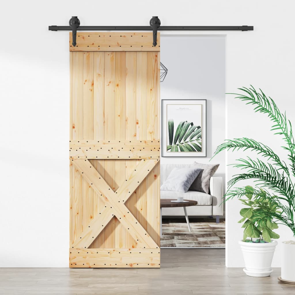 Ușă Glisantă Cu Set De Feronerie 80X210 Cm, Lemn Masiv De Pin
