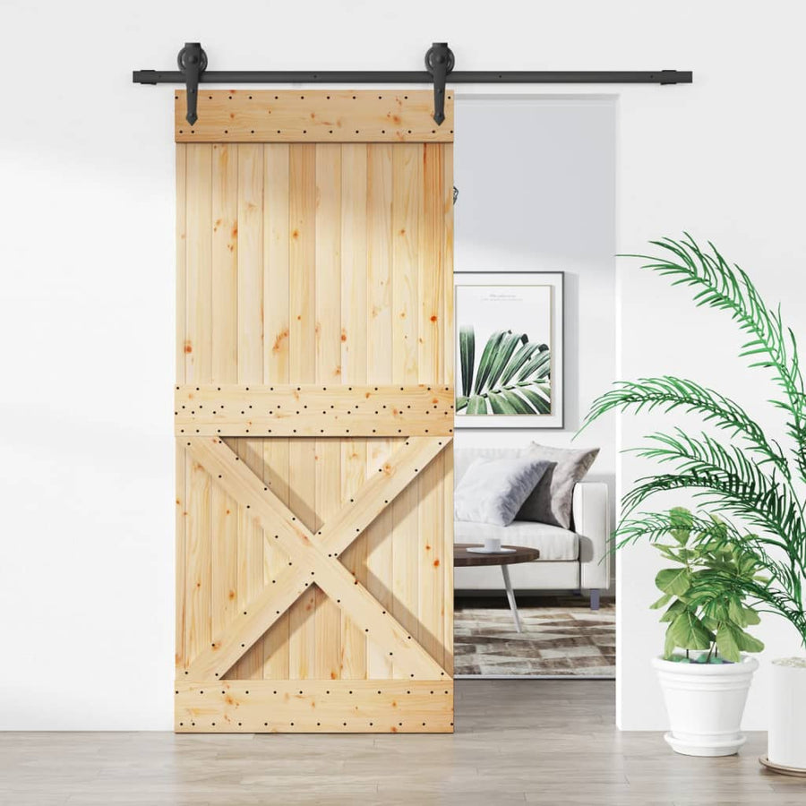 Ușă Glisantă Cu Set Feronerie, 90X210 Cm, Lemn Masiv De Pin