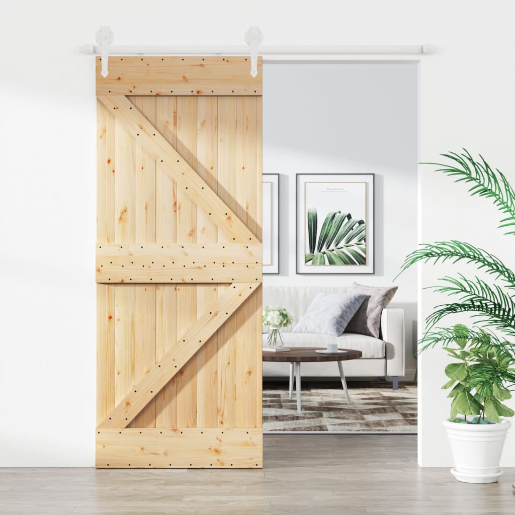 Ușă Glisantă Cu Set De Feronerie 85X210 Cm, Lemn Masiv De Pin