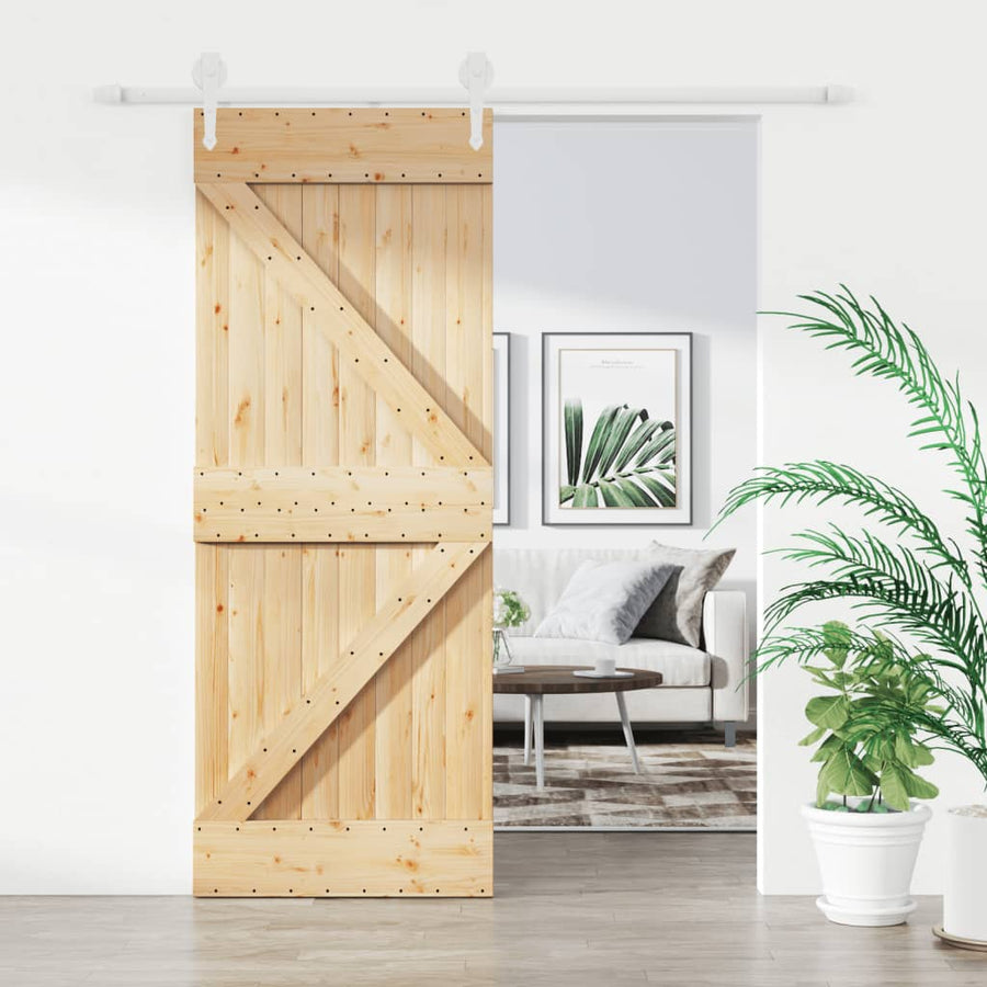 Ușă Glisantă Cu Set De Feronerie 80X210 Cm, Lemn Masiv De Pin