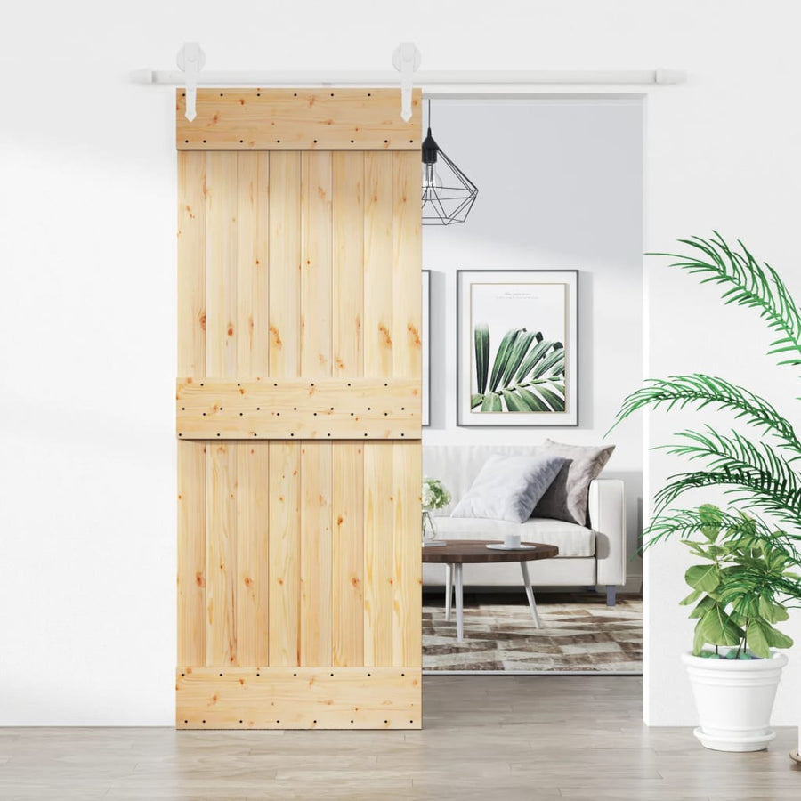 Ușă Glisantă Cu Set De Feronerie 80X210 Cm, Lemn Masiv De Pin