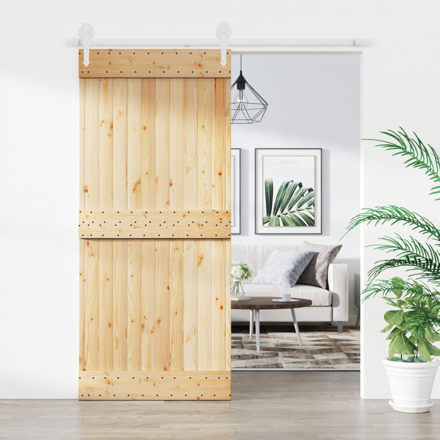 Ușă Glisantă Cu Set Feronerie, 90X210 Cm, Lemn Masiv De Pin