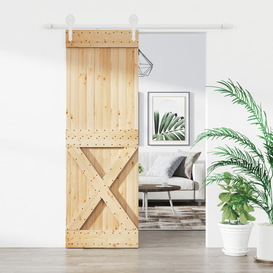 Ușă Glisantă Cu Set De Feronerie 70X210 Cm, Lemn Masiv De Pin