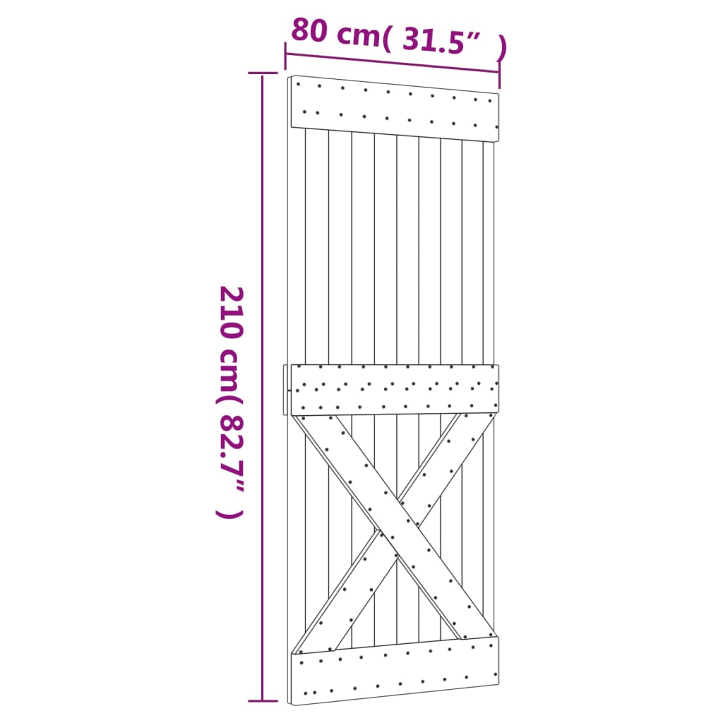Ușă Glisantă Cu Set De Feronerie 80X210 Cm, Lemn Masiv De Pin