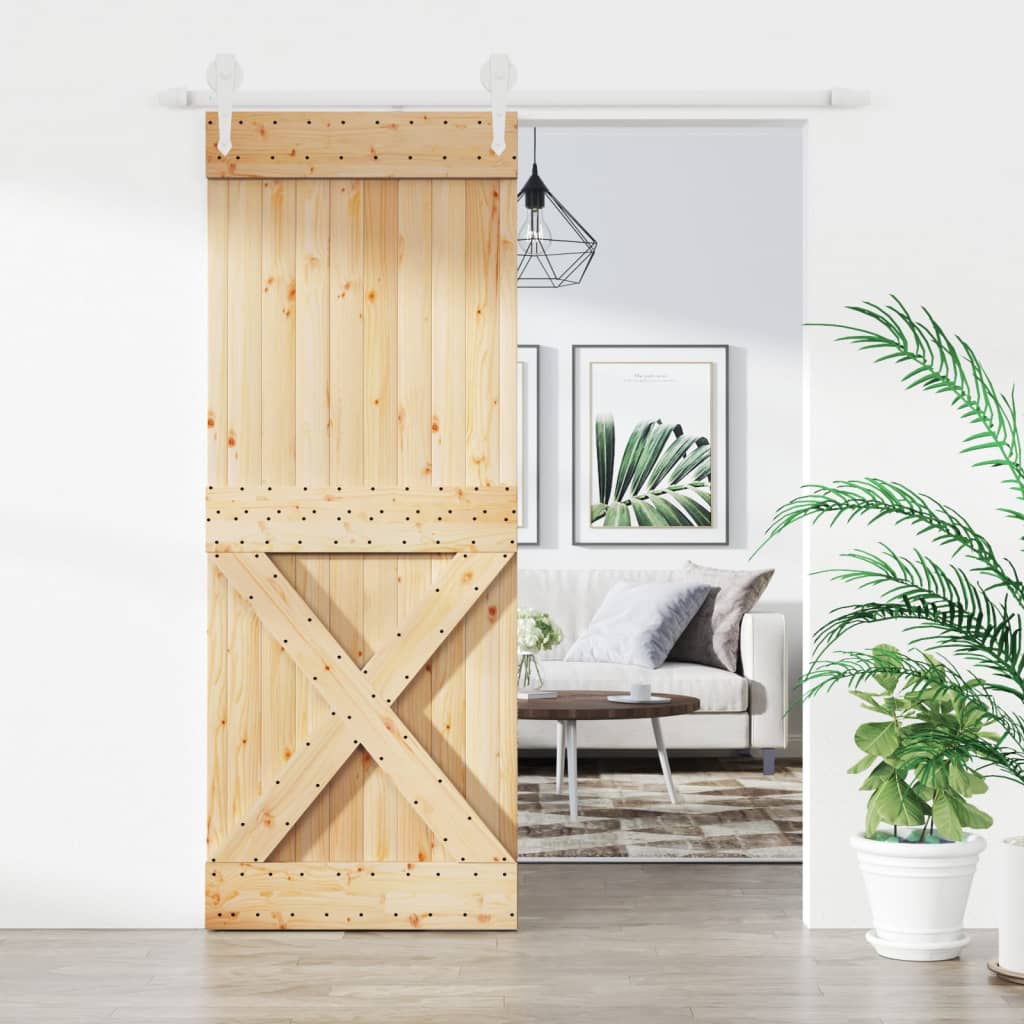 Ușă Glisantă Cu Set De Feronerie 80X210 Cm, Lemn Masiv De Pin