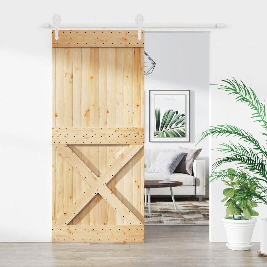 Ușă Glisantă Cu Set Feronerie, 90X210 Cm, Lemn Masiv De Pin
