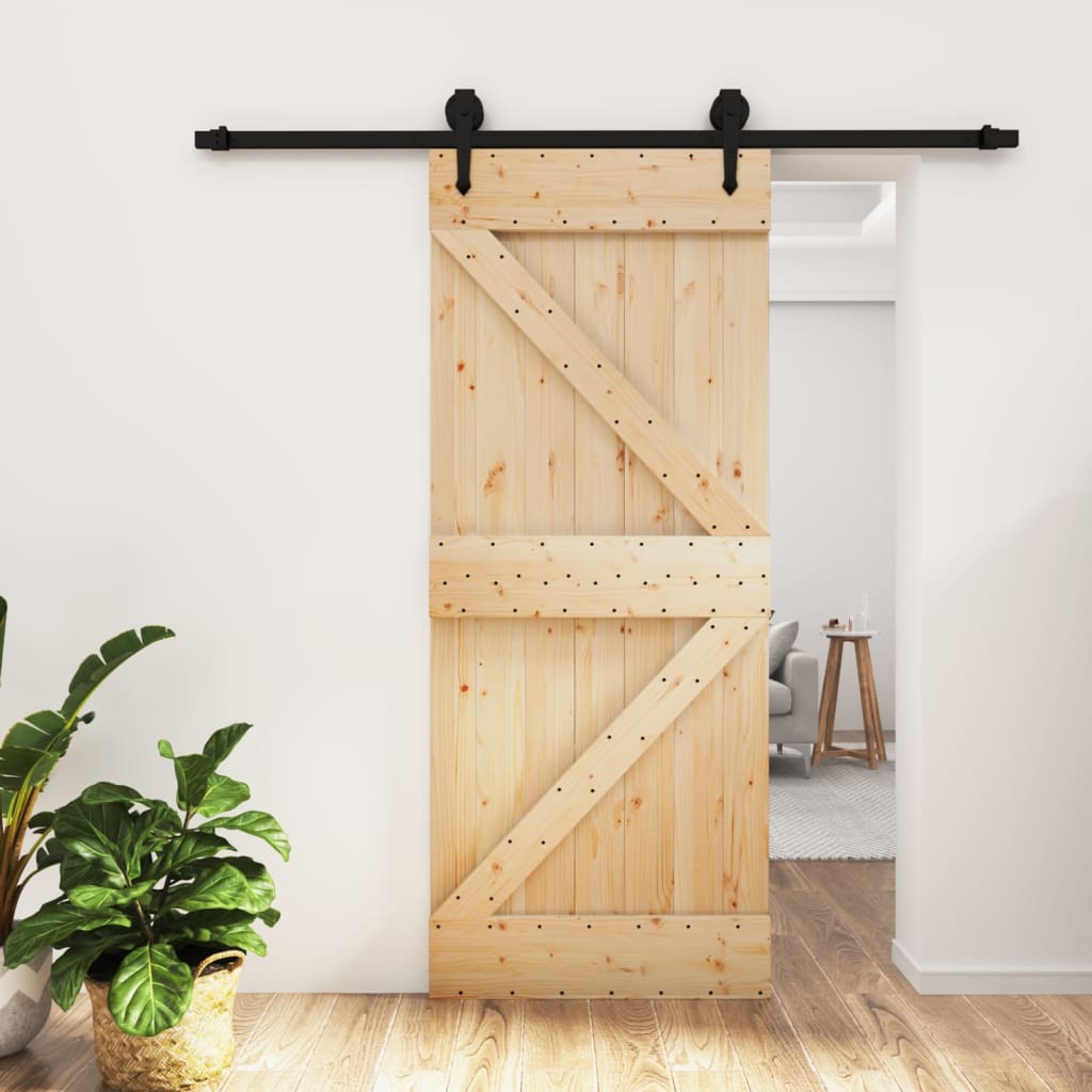 Ușă Glisantă Cu Set De Feronerie 85X210 Cm, Lemn Masiv De Pin