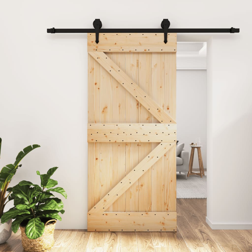 Ușă Glisantă Cu Set De Feronerie 95X210 Cm, Lemn Masiv De Pin