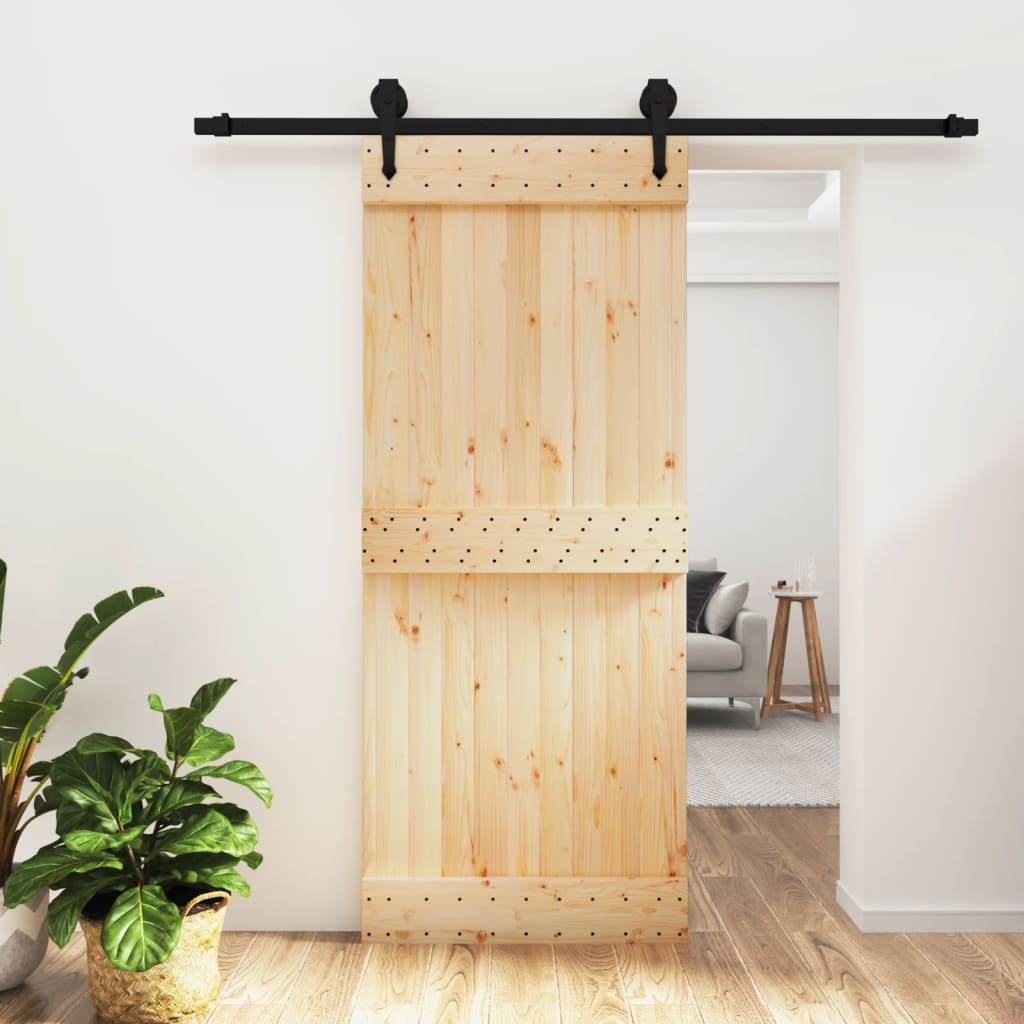 Ușă Glisantă Cu Set De Feronerie 85X210 Cm, Lemn Masiv De Pin