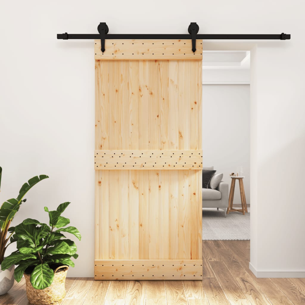 Ușă Glisantă Cu Set De Feronerie 95X210 Cm, Lemn Masiv De Pin
