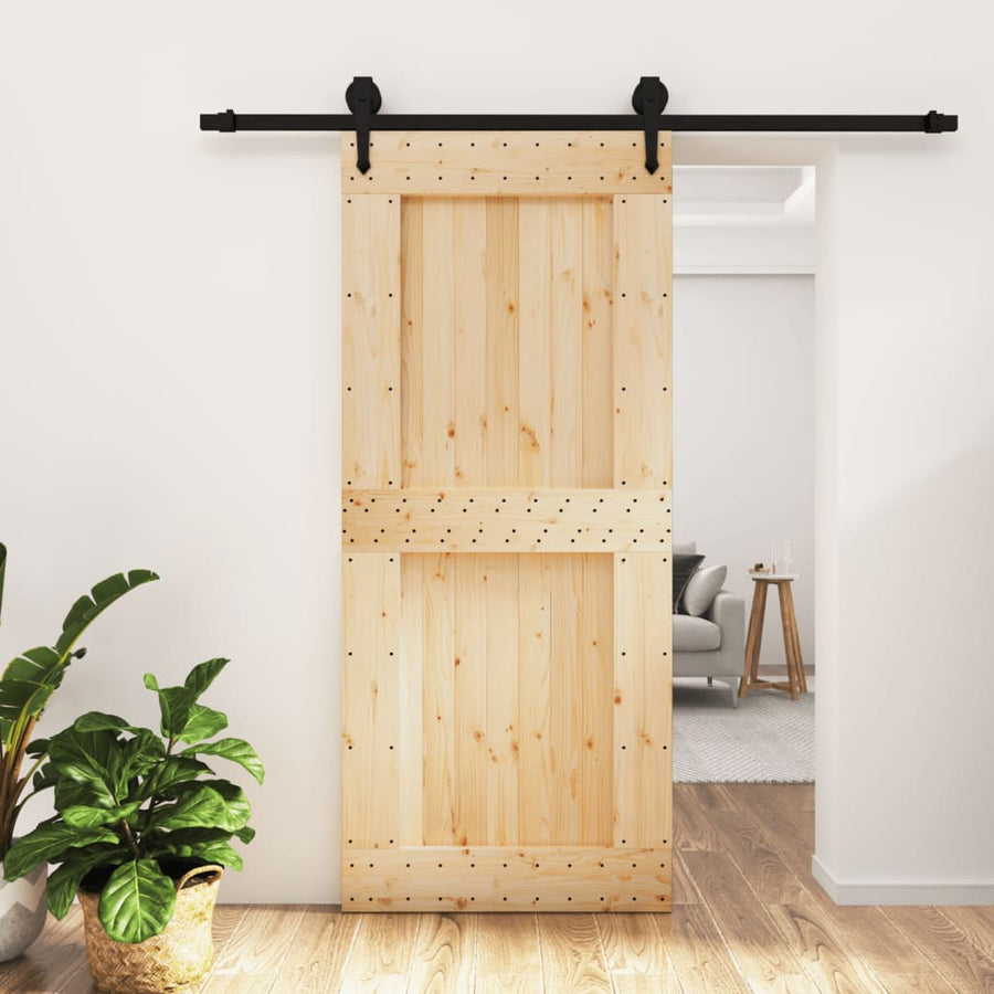 Ușă Glisantă Cu Set Feronerie, 90X210 Cm, Lemn Masiv De Pin