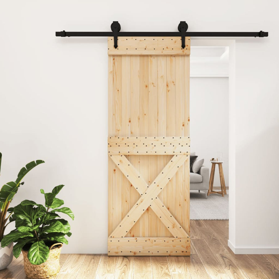 Ușă Glisantă Cu Set De Feronerie 80X210 Cm, Lemn Masiv De Pin