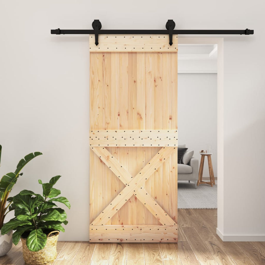 Ușă Glisantă Cu Set Feronerie, 90X210 Cm, Lemn Masiv De Pin