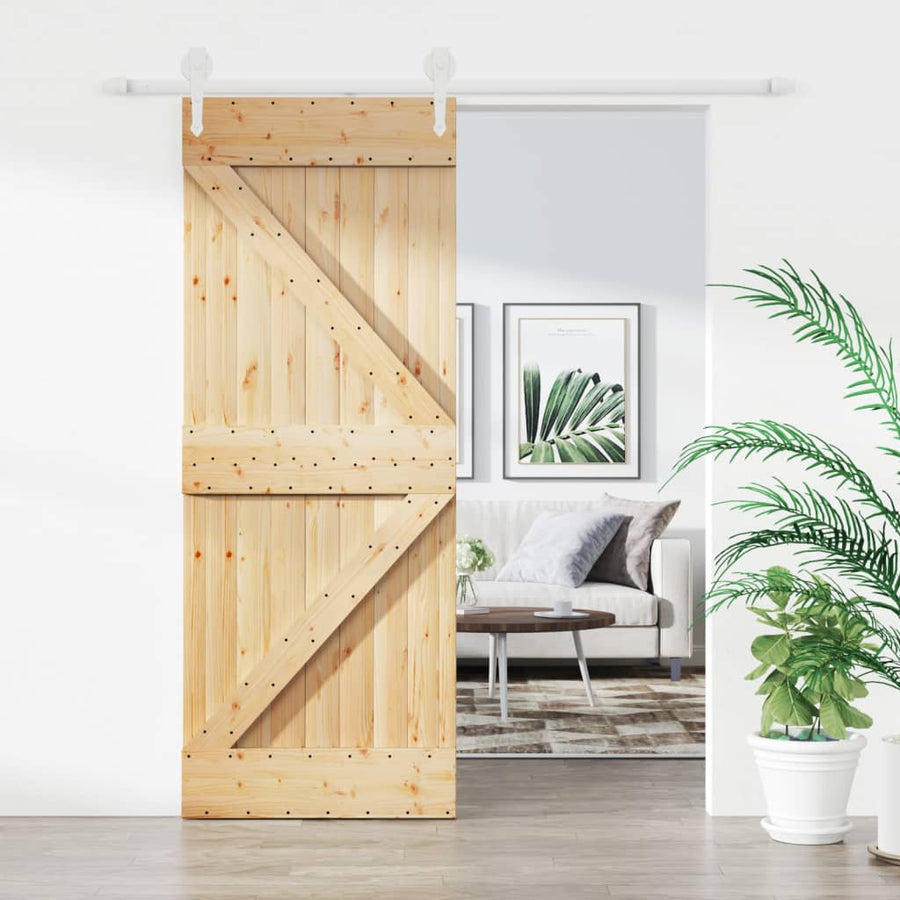Ușă Glisantă Cu Set De Feronerie 85X210 Cm, Lemn Masiv De Pin