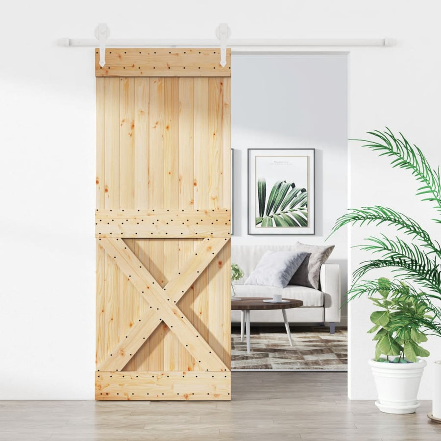Ușă Glisantă Cu Set Feronerie, 90X210 Cm, Lemn Masiv De Pin