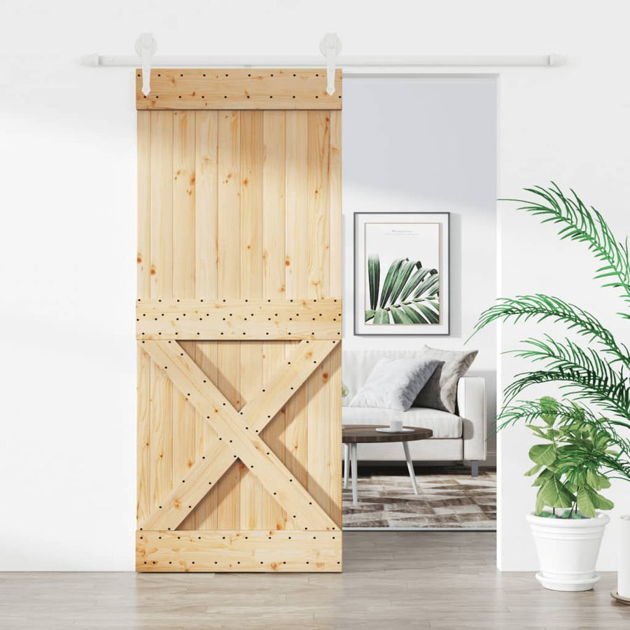 Ușă Glisantă Cu Set Feronerie, 100X210 Cm, Lemn Masiv De Pin