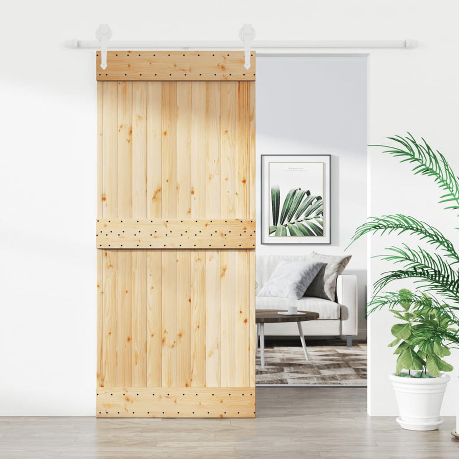 Ușă Glisantă Cu Set Feronerie, 90X210 Cm, Lemn Masiv De Pin