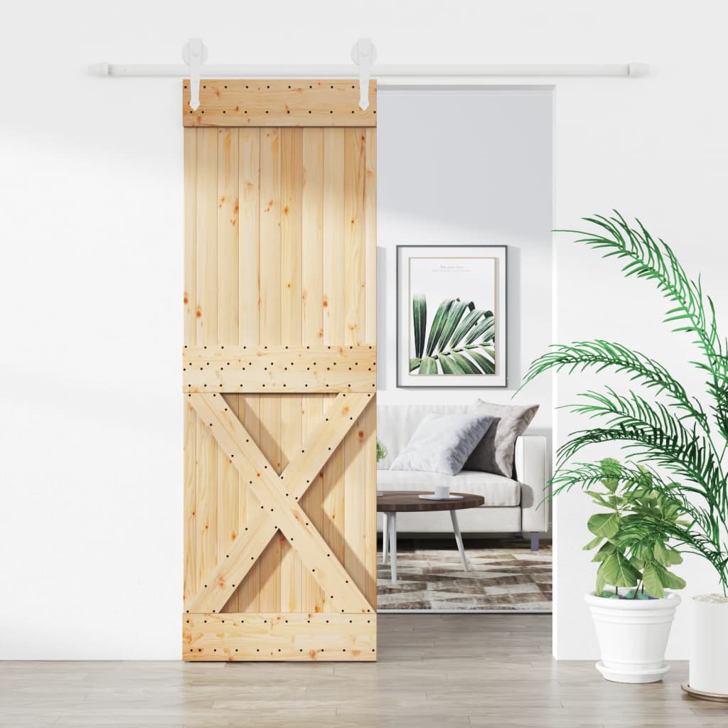 Ușă Glisantă Cu Set De Feronerie 70X210 Cm, Lemn Masiv De Pin