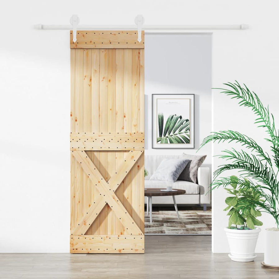 Ușă Glisantă Cu Set De Feronerie 70X210 Cm, Lemn Masiv De Pin