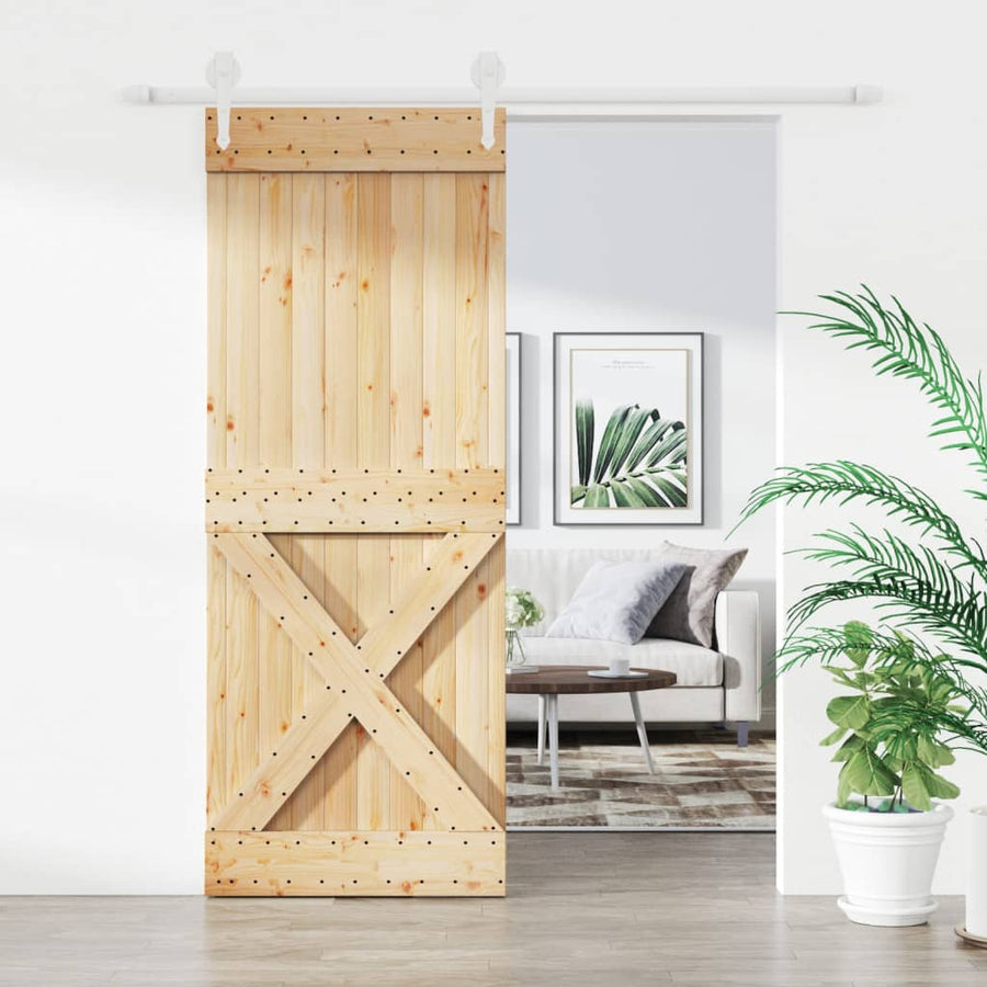 Ușă Glisantă Cu Set De Feronerie 80X210 Cm, Lemn Masiv De Pin