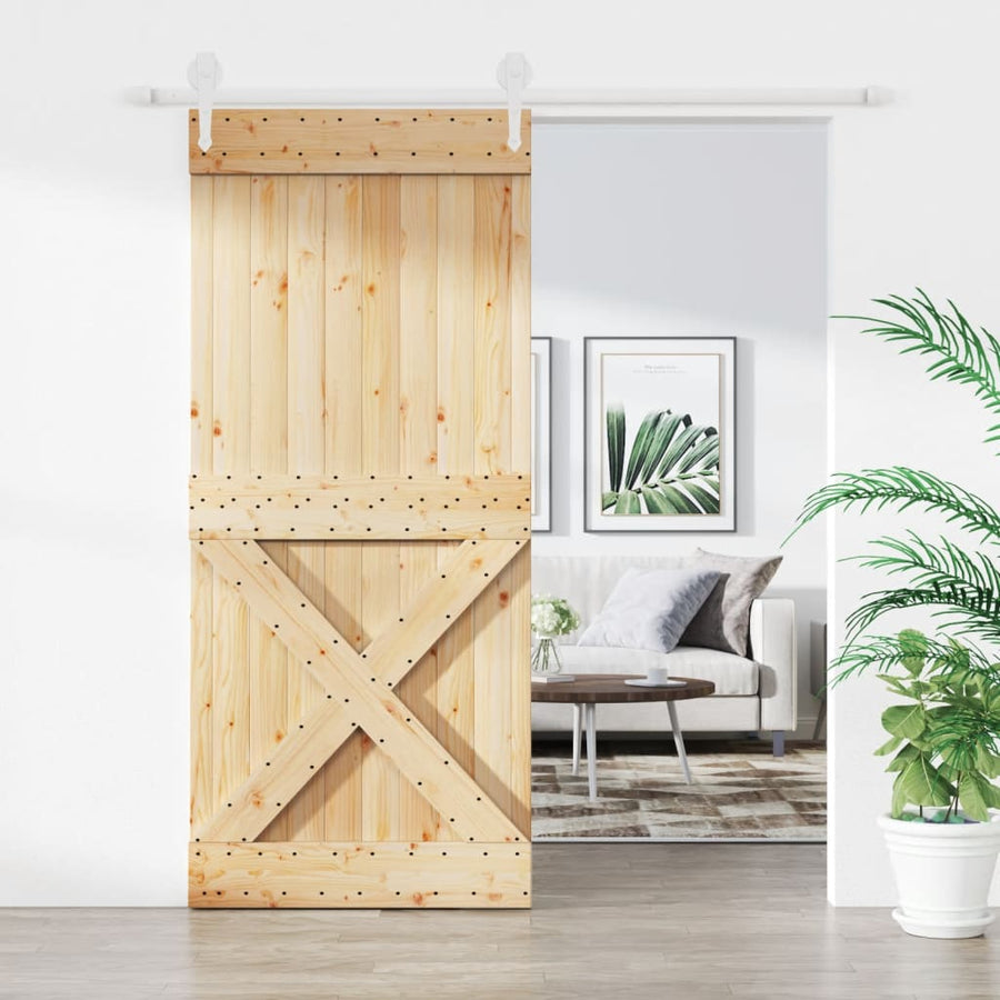 Ușă Glisantă Cu Set Feronerie, 90X210 Cm, Lemn Masiv De Pin