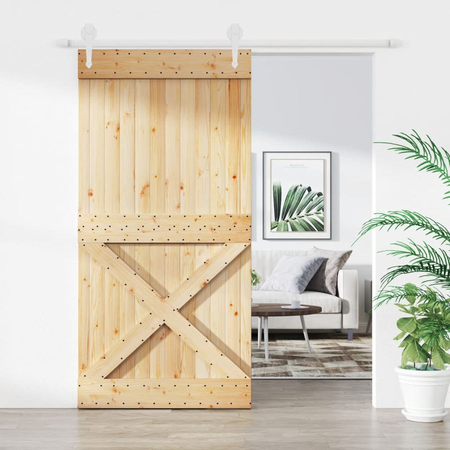 Ușă Glisantă Cu Set Feronerie, 100X210 Cm, Lemn Masiv De Pin