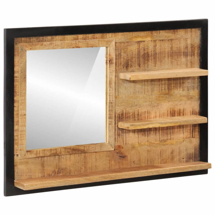 Oglindă Cu Rafturi 80X8X55 Cm Sticlă Și Lemn Masiv De Mango