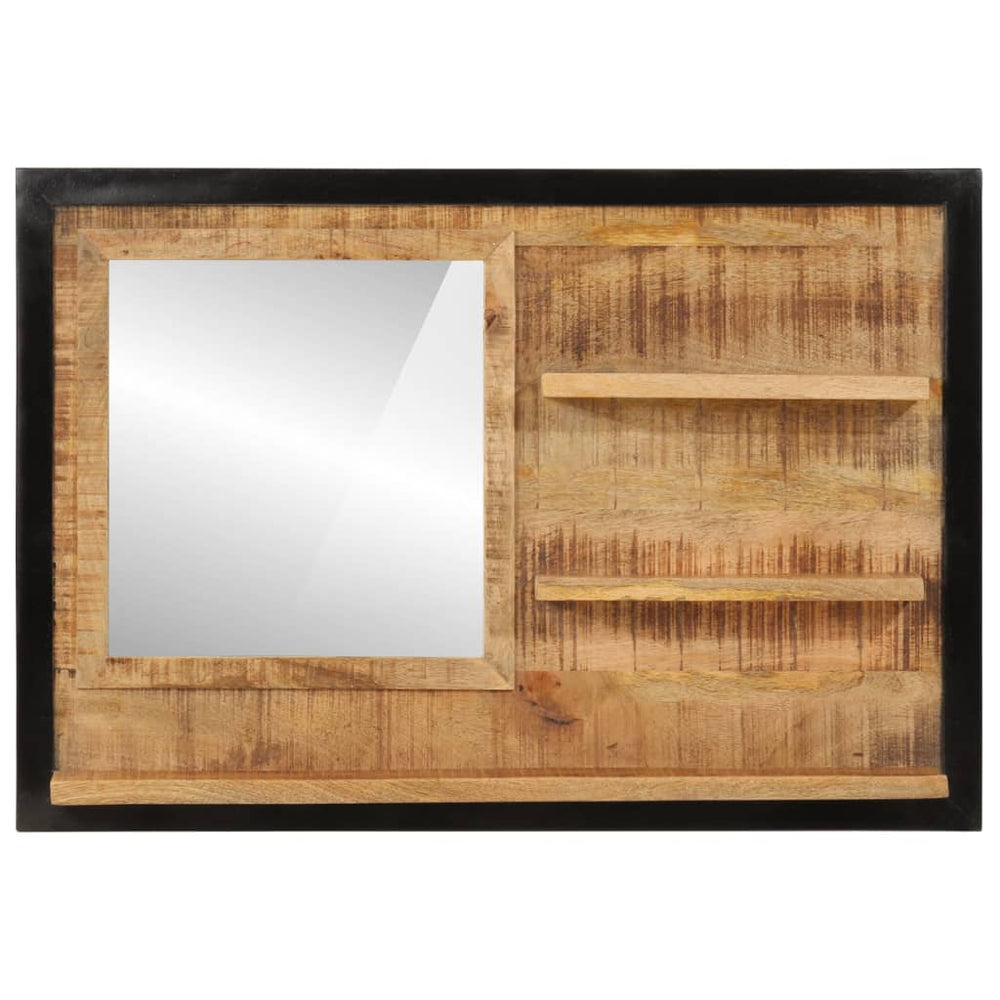 Oglindă Cu Rafturi 80X8X55 Cm Sticlă Și Lemn Masiv De Mango