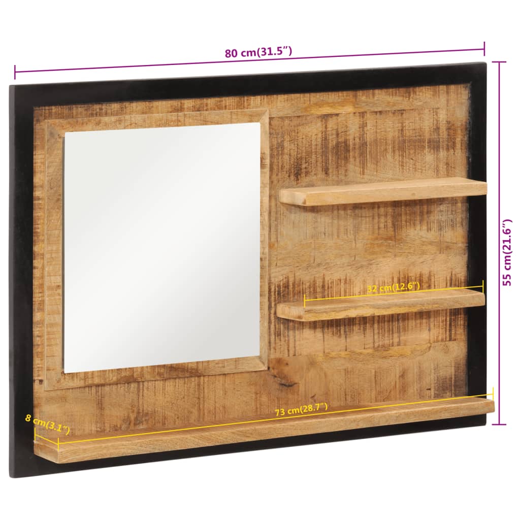 Oglindă Cu Rafturi 80X8X55 Cm Sticlă Și Lemn Masiv De Mango