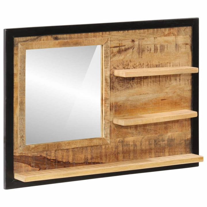 Oglindă Cu Rafturi 80X8X55 Cm Sticlă Și Lemn Masiv De Mango