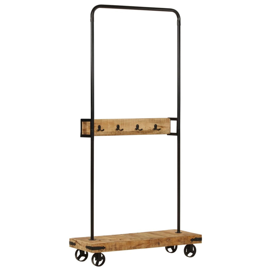 Suport Pentru Haine Cu Roți 90X35X190Cm Lemn Masiv Mango & Fier