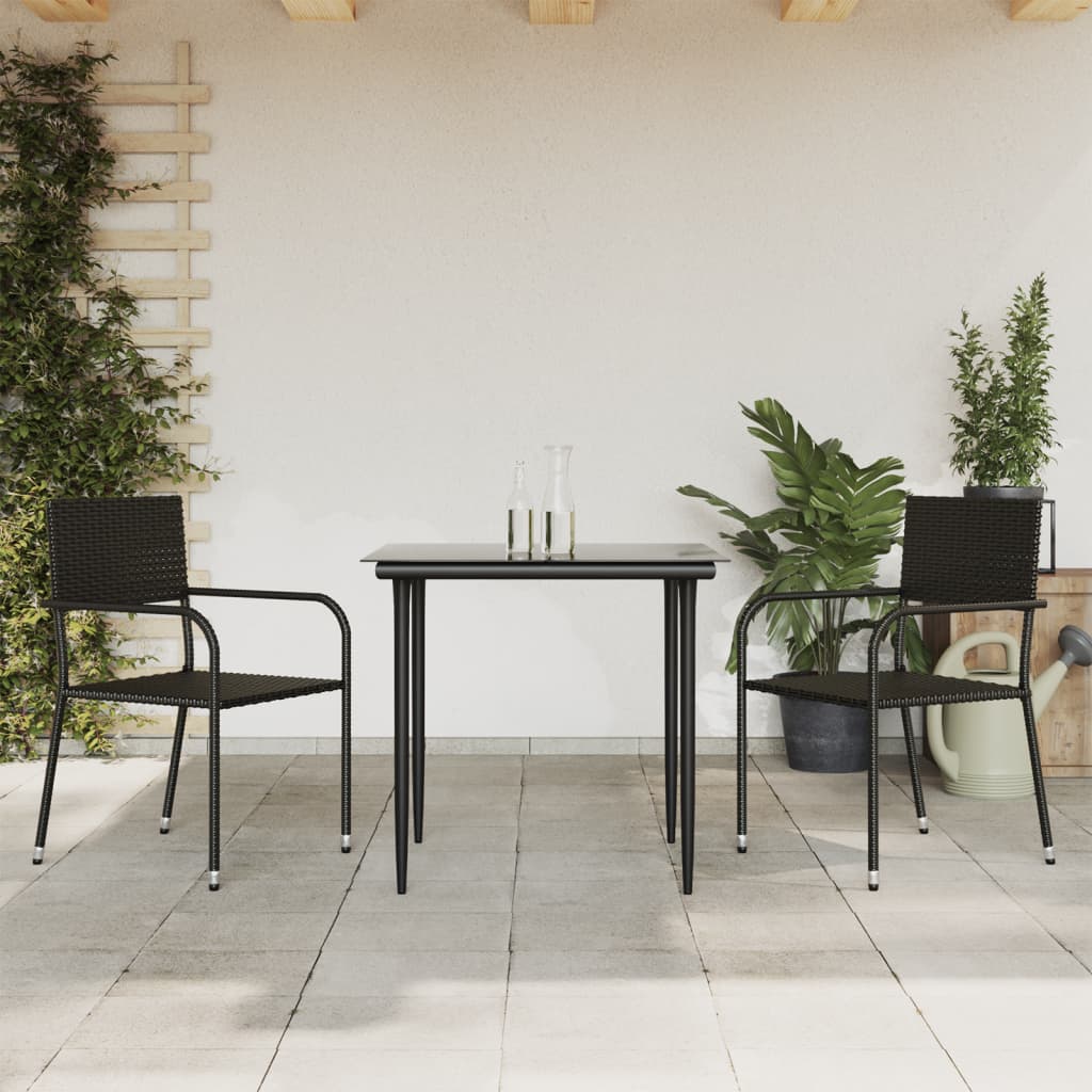 Set Mobilier De Grădină, 5 Piese, Negru, Poliratan Și Oțel