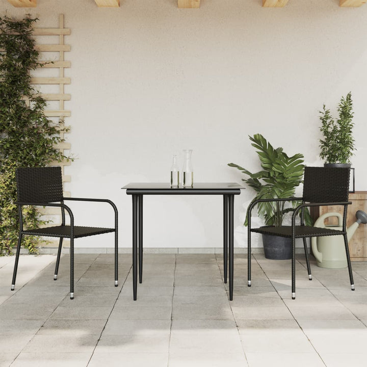Set Mobilier De Grădină, 5 Piese, Negru, Poliratan Și Oțel